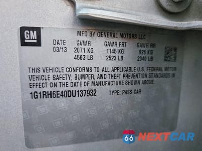 Zdjęcie 12 z 12 samochodu: 2013 CHEVROLET VOLT VIN:1G1RH6E40DU137932 - miniatura