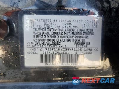 Zdjęcie 12 z 12 samochodu: 2020 NISSAN VERSA S VIN:3N1CN8DV7LL865352 - miniatura