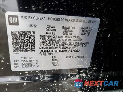 Zdjęcie 13 z 13 samochodu: 2022 CHEVROLET EQUINOX LT VIN:3GNAXKEV4NL237687 - miniatura