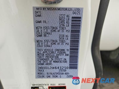 Zdjęcie 12 z 12 samochodu: 2025 NISSAN FRONTIER S VIN:1N6ED1CL2SN643250 - miniatura