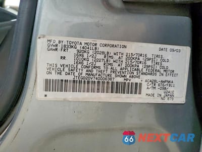 Zdjęcie 13 z 13 samochodu: 2004 TOYOTA RAV4 VIN:JTEGD20V740006387 - miniatura