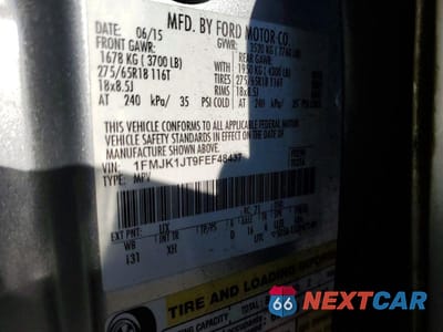 Zdjęcie 14 z 14 samochodu: 2015 FORD EXPEDITION EL XLT VIN:1FMJK1JT9FEF48437 - miniatura
