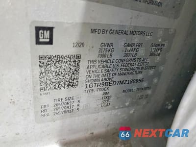 Zdjęcie 12 z 12 samochodu: 2021 GMC SIERRA K1500 SLE VIN:1GTR9BED7MZ180955 - miniatura