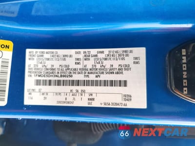 Zdjęcie 13 z 14 samochodu: 2022 FORD BRONCO BASE VIN:1FMDE5DH3NLB90250 - miniatura