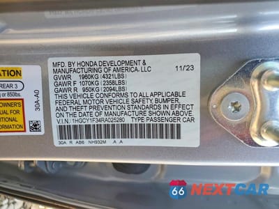 Zdjęcie 13 z 13 samochodu: 2024 HONDA ACCORD EX VIN:1HGCY1F34RA025280 - miniatura