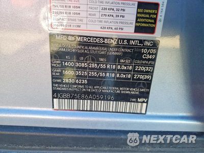 Zdjęcie 13 z 13 samochodu: 2006 MERCEDES-BENZ ML 500 VIN:4JGBB75E86A059196 - miniatura