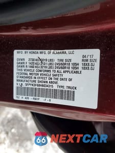 Zdjęcie 13 z 13 samochodu: 2017 HONDA RIDGELINE RTL VIN:5FPYK3F68HB034315 - miniatura