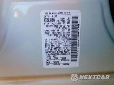 Zdjęcie 13 z 13 samochodu: 2009 NISSAN MURANO S VIN:JN8AZ18U49W020483 - miniatura
