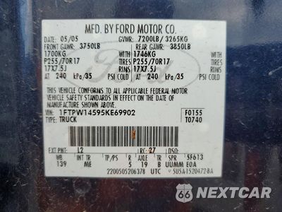 Zdjęcie 12 z 12 samochodu: 2005 FORD F150 SUPERCREW VIN:1FTPW14595KE69902 - miniatura