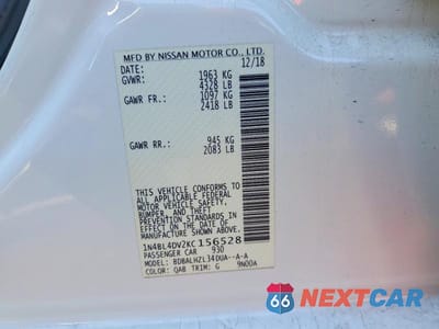 Zdjęcie 12 z 12 samochodu: 2019 NISSAN ALTIMA SV VIN:1N4BL4DV2KC156528 - miniatura