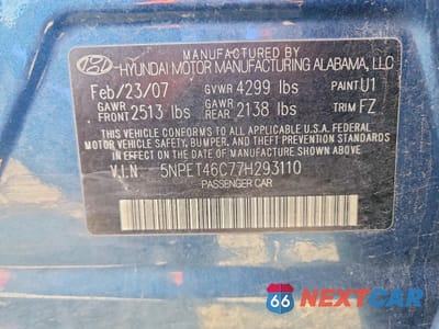 Zdjęcie 13 z 13 samochodu: 2007 HYUNDAI SONATA GLS VIN:5NPET46C77H293110 - miniatura