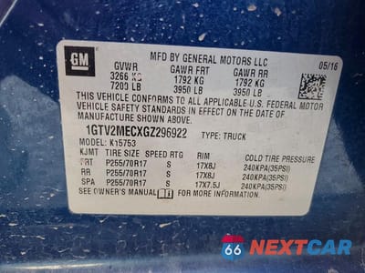 Zdjęcie 12 z 12 samochodu: 2016 GMC SIERRA K1500 SLE VIN:1GTV2MECXGZ296922 - miniatura