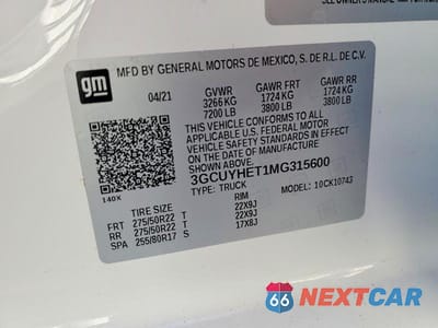 Zdjęcie 12 z 12 samochodu: 2021 CHEVROLET SILVERADO K1500 HIGH COUNTRY VIN:3GCUYHET1MG315600 - miniatura