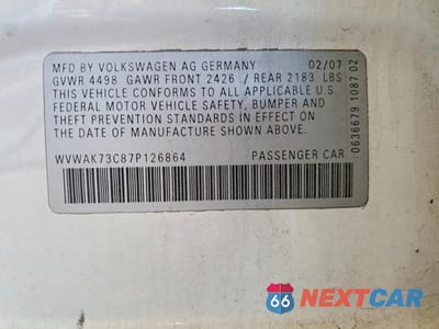 Zdjęcie 12 z 12 samochodu: 2007 VOLKSWAGEN PASSAT 2.0T VIN:WVWAK73C87P126864 - miniatura