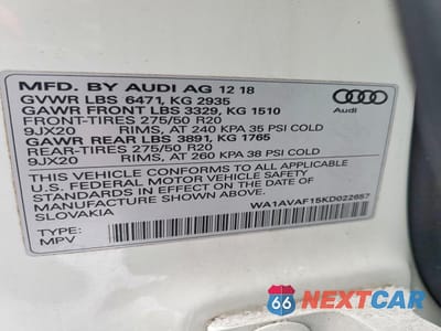 Zdjęcie 13 z 13 samochodu: 2019 AUDI Q8 PREMIUM VIN:WA1AVAF15KD022657 - miniatura