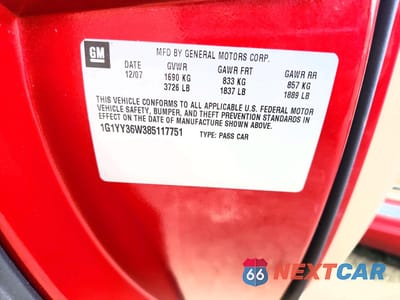 Zdjęcie 12 z 12 samochodu: 2008 CHEVROLET CORVETTE VIN:1G1YY36W385117751 - miniatura