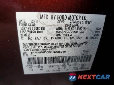 Zdjęcie 13 z 13 samochodu: 2012 FORD EXPLORER VIN:1FMHK8D86CGA85980 - miniatura