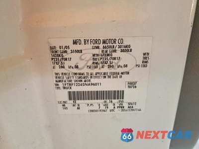 Zdjęcie 12 z 12 samochodu: 2005 FORD F150 VIN:1FTRF12245NA96011 - miniatura