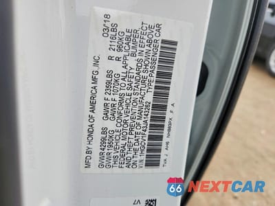 Zdjęcie 13 z 13 samochodu: 2018 HONDA ACCORD EX VIN:1HGCV1F43JA143262 - miniatura