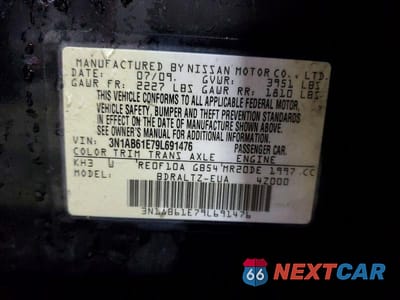 Zdjęcie 12 z 12 samochodu: 2009 NISSAN SENTRA 2.0 VIN:3N1AB61E79L691476 - miniatura