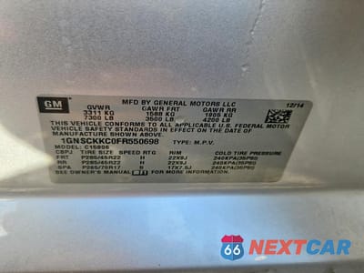 Zdjęcie 13 z 13 samochodu: 2015 CHEVROLET SUBURBAN C1500 LTZ VIN:1GNSCKKC0FR550698 - miniatura