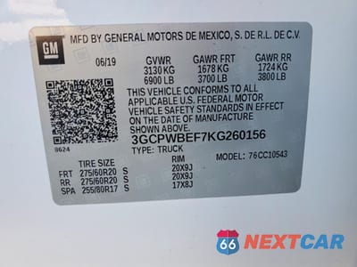 Zdjęcie 12 z 12 samochodu: 2019 CHEVROLET SILVERADO C1500 CUSTOM VIN:3GCPWBEF7KG260156 - miniatura