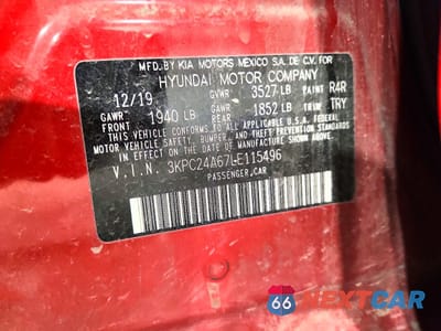 Zdjęcie 12 z 12 samochodu: 2020 HYUNDAI ACCENT SE VIN:3KPC24A67LE115496 - miniatura