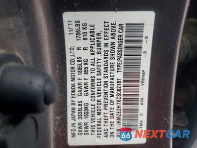 Zdjęcie 13 z 13 samochodu: 2012 HONDA INSIGHT EX VIN:JHMZE2H7XCS002187 - miniatura