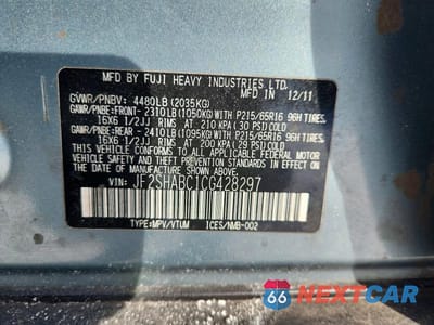 Zdjęcie 13 z 13 samochodu: 2012 SUBARU FORESTER 2.5X VIN:JF2SHABC1CG428297 - miniatura