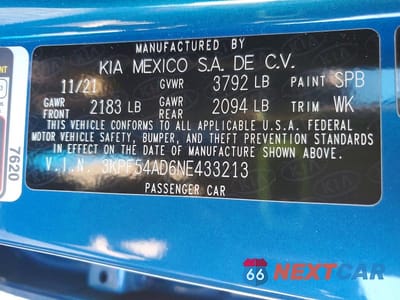 Zdjęcie 12 z 12 samochodu: 2022 KIA FORTE GT LINE VIN:3KPF54AD6NE433213 - miniatura