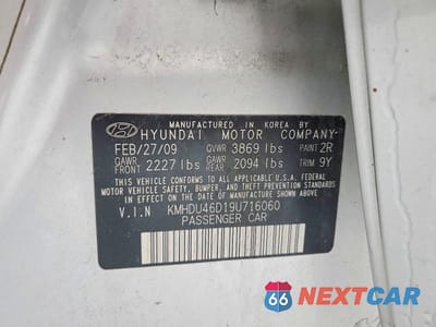 Zdjęcie 12 z 12 samochodu: 2009 HYUNDAI ELANTRA GLS VIN:KMHDU46D19U716060 - miniatura