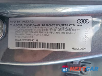 Zdjęcie 12 z 12 samochodu: 2016 AUDI A3 PREMIUM VIN:WAUA7GFF7G1090138 - miniatura