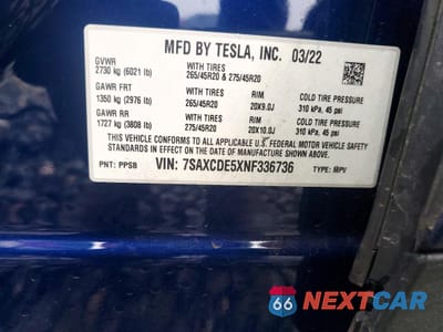 Zdjęcie 13 z 14 samochodu: 2022 TESLA MODEL X VIN:7SAXCDE5XNF336736 - miniatura