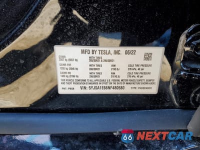 Zdjęcie 12 z 13 samochodu: 2022 TESLA MODEL S VIN:5YJSA1E66NF480580 - miniatura