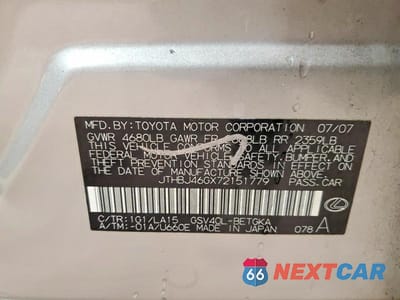 Zdjęcie 12 z 12 samochodu: 2007 LEXUS ES 350 VIN:JTHBJ46GX72151779 - miniatura