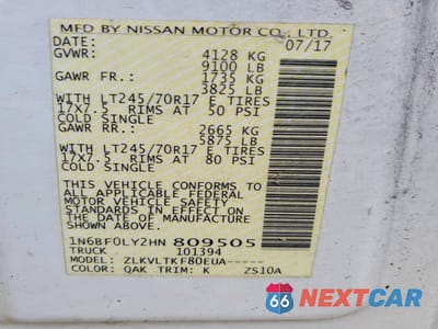 Zdjęcie 13 z 13 samochodu: 2017 NISSAN NV 2500 DELIVERY VAN VIN:1N6BF0LY2HN809505 - miniatura