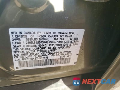 Zdjęcie 13 z 13 samochodu: 2007 HONDA PILOT EX VIN:2HKYF18437H507471 - miniatura