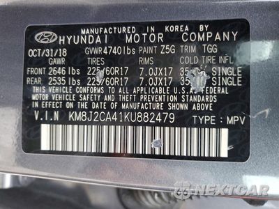 Zdjęcie 13 z 14 samochodu: 2019 HYUNDAI TUCSON SE VIN:KM8J2CA41KU882479 - miniatura