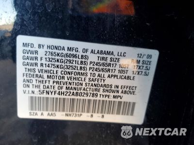 Zdjęcie 12 z 12 samochodu: 2010 HONDA PILOT LX VIN:5FNYF4H22AB029789 - miniatura