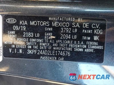 Zdjęcie 12 z 12 samochodu: 2020 KIA FORTE FE VIN:3KPF24AD2LE174676 - miniatura