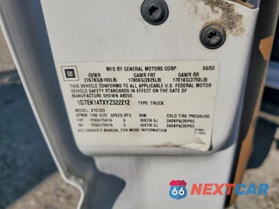 Zdjęcie 12 z 13 samochodu: 2000 GMC NEW SIERRA K1500 VIN:1GTEK14TXYZ322212 - miniatura