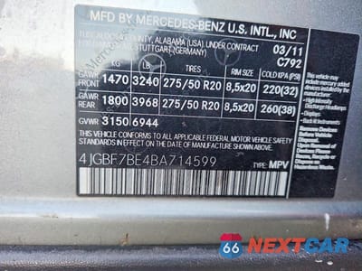 Zdjęcie 12 z 12 samochodu: 2011 MERCEDES-BENZ GL 450 4MATIC VIN:4JGBF7BE4BA714599 - miniatura