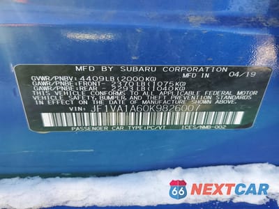 Zdjęcie 13 z 13 samochodu: 2019 SUBARU WRX VIN:JF1VA1A60K9826007 - miniatura