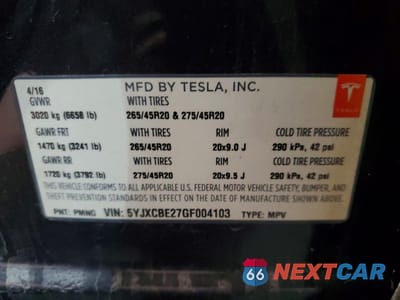 Zdjęcie 14 z 15 samochodu: 2016 TESLA MODEL X VIN:5YJXCBE27GF004103 - miniatura