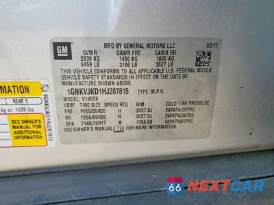 Zdjęcie 14 z 15 samochodu: 2017 CHEVROLET TRAVERSE PREMIER VIN:1GNKVJKD1HJ287815 - miniatura