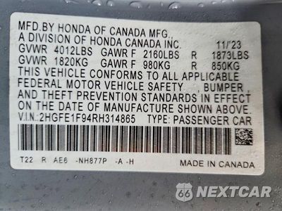 Zdjęcie 13 z 13 samochodu: 2024 HONDA CIVIC TOURING VIN:2HGFE1F94RH314865 - miniatura