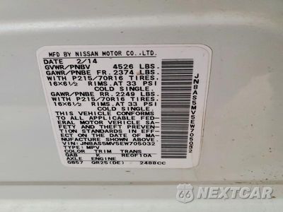 Zdjęcie 14 z 14 samochodu: 2014 NISSAN ROGUE SELECT S VIN:JN8AS5MV5EW705032 - miniatura