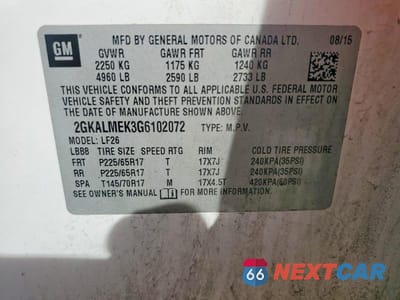 Zdjęcie 13 z 13 samochodu: 2016 GMC TERRAIN SLE VIN:2GKALMEK3G6102072 - miniatura