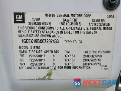 Zdjęcie 12 z 12 samochodu: 2006 CHEVROLET SILVERADO K1500 VIN:1GCEK19BX6Z292433 - miniatura