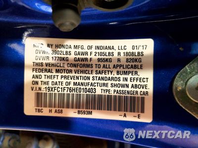 Zdjęcie 12 z 12 samochodu: 2017 HONDA CIVIC EXL VIN:19XFC1F76HE010403 - miniatura